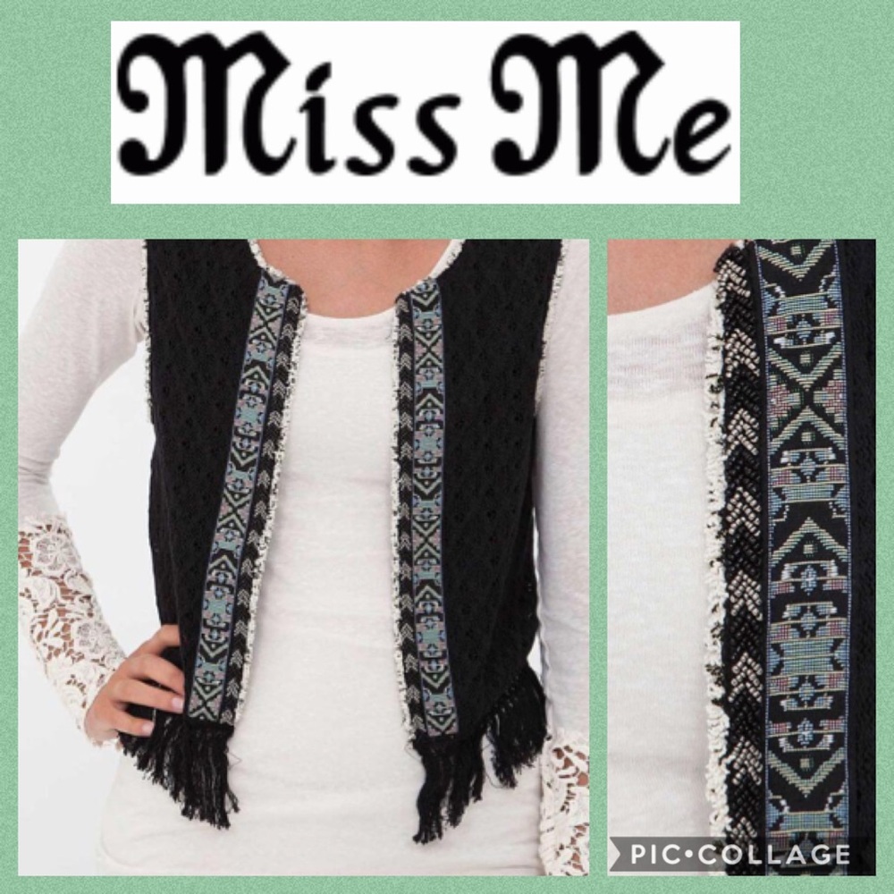 Miss Me Beaded Embroidered Fringe Vest
